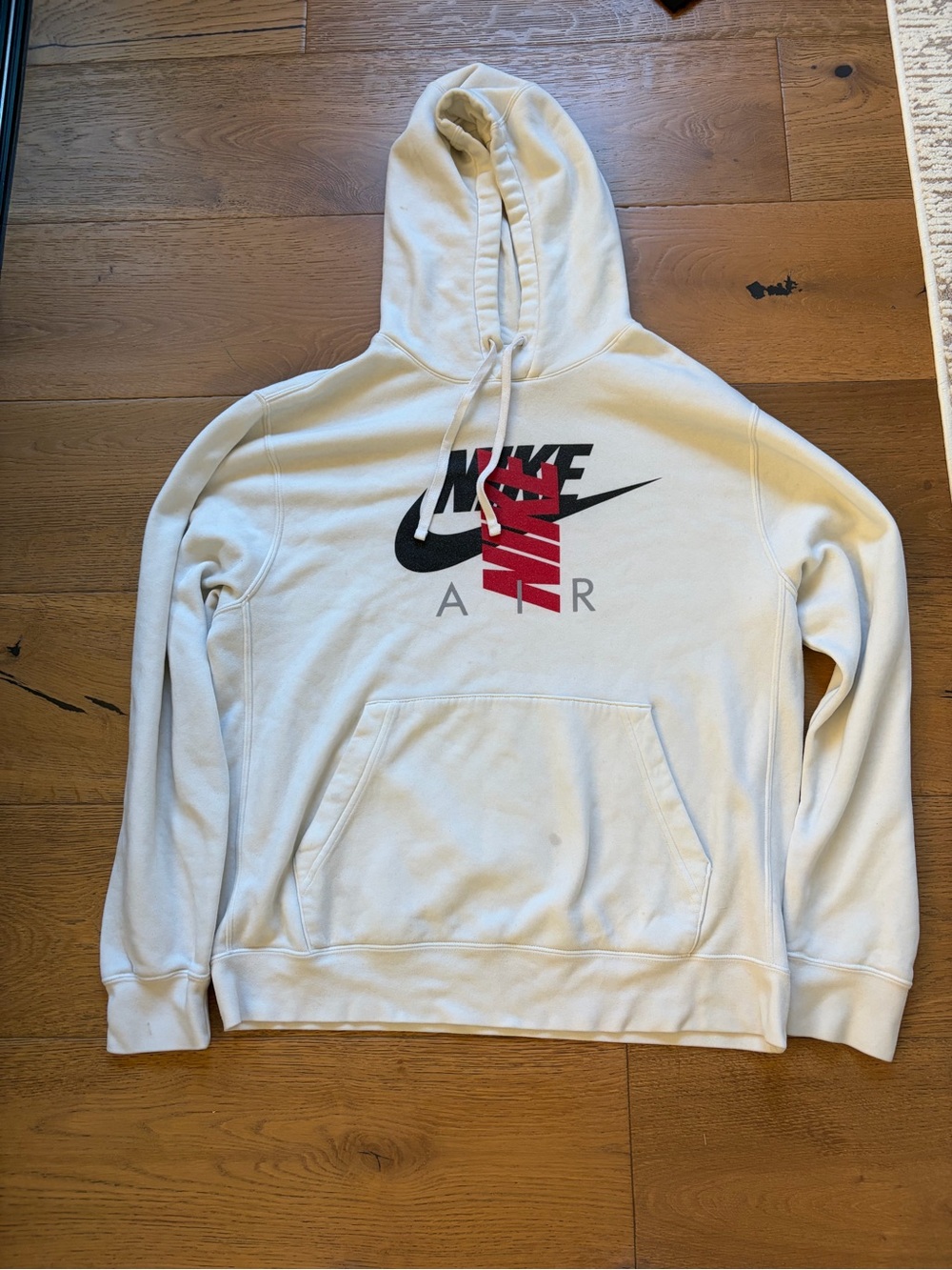 Nike Cream Hoodie with Black & Red Logo - Men's Pullover